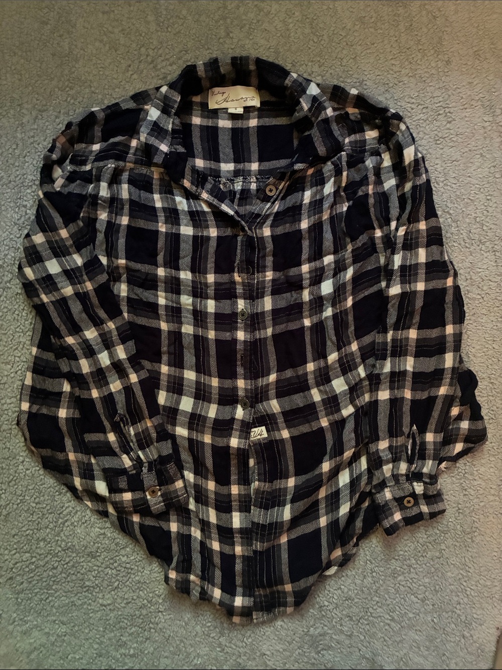 Girls Navy and White Plaid Button-Up Shirt